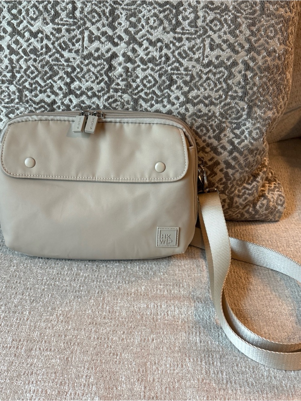 IHKWIP XL Everyday Essentials Light Beige Crossbody Bag with Front Flap